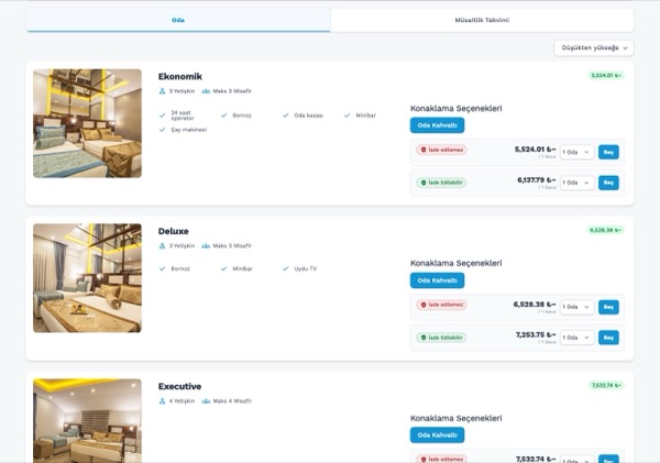HMS otel programı Online Rezervasyon ekranı